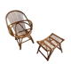 Armchair and footrest in rattan, years 50/60