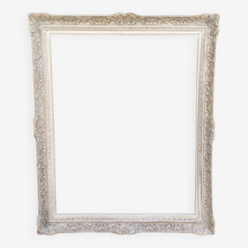 Large montparnasse frame in carved fir and white patina around 1940