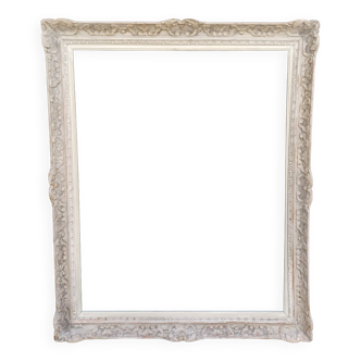 Large montparnasse frame in carved fir and white patina around 1940