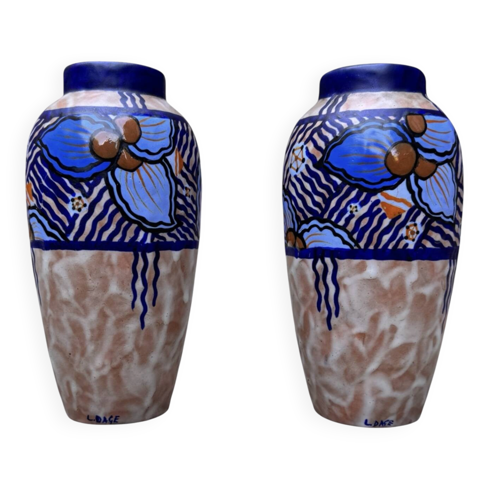 2 Art Deco vases in glazed stoneware signed Louis Dage