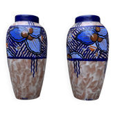 2 vases Art Déco en grès émaillé signés Louis Dage