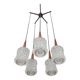 Mid Century Modern spider chandelier in teak, rosewood, and crystal.