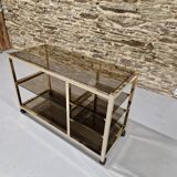 70s glass TV cabinet shelf console