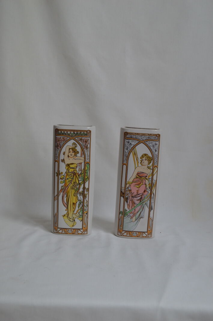 Pair of vases after Alfons Mucha