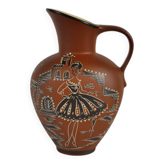 Vase en céramique peint à la main du milieu du siècle par E. Knopp pour Marzi & Remy, années 1950