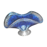 Two-tone crystal fruit bowl with wheel-work design on a silver-plated metal base, circa 1930