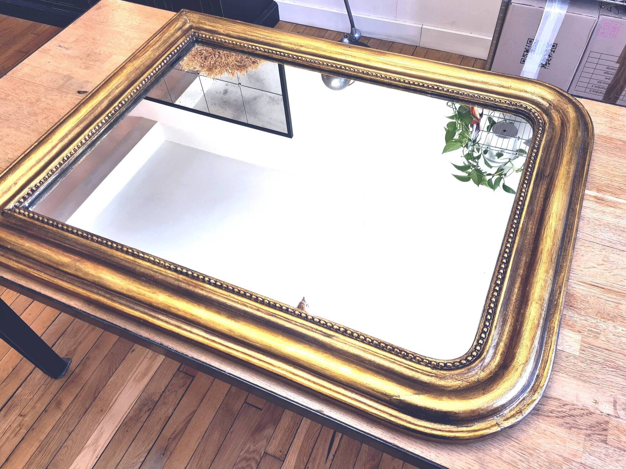 Old large Louis Phillipe mirror, gilded with gold leaf - Emilien"