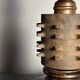 Brutalist wood turned and cast iron large table lamp, 1960s