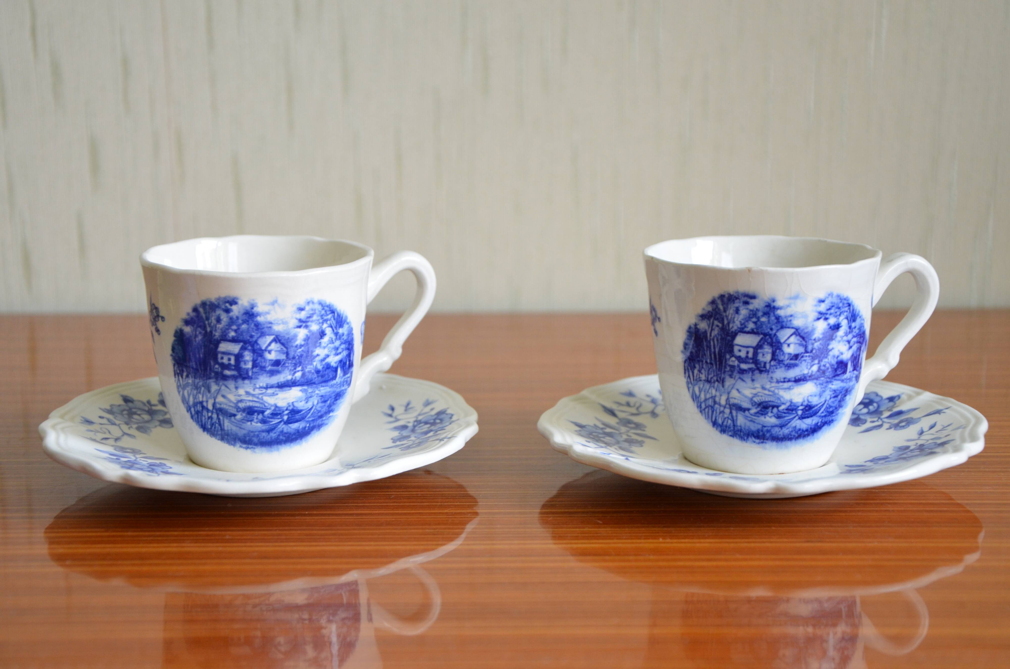 Lot of 2 cups and sub-cups Sarreguemines