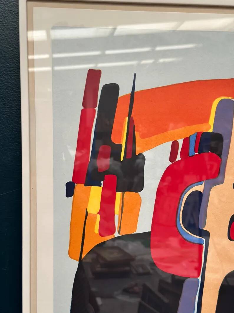 Original Swedish Colour Lithograph – “Composition” by Bo Thorén – Signed – Vintage & Framed