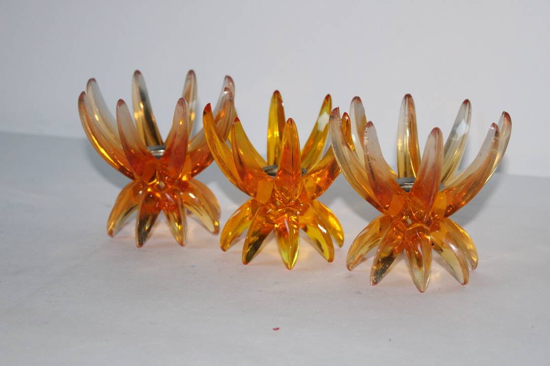 Friedel Lotus Lucite candle holders Germany 1960 x3