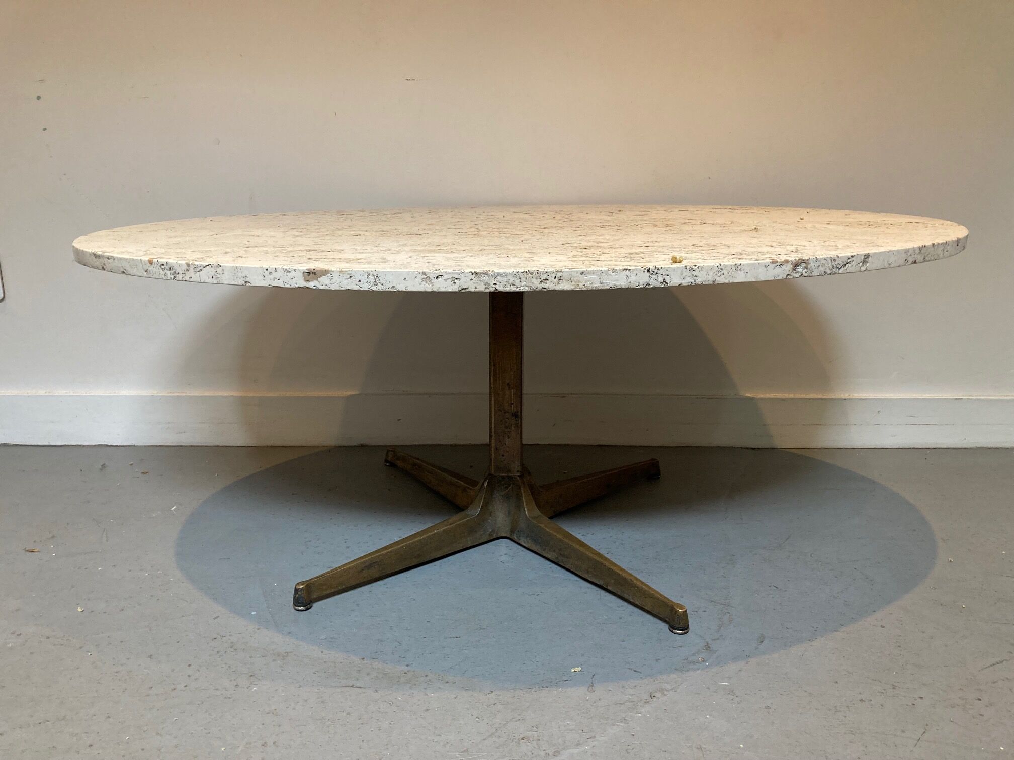 Vintage coffee table in travertine and brass