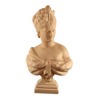 France, années 1950, buste de femme en terre cuite dans l'esprit du XVIIIème siècle.