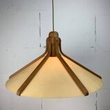 Midcentury teak and perkament pendant by Temde Leuchten, 1970s