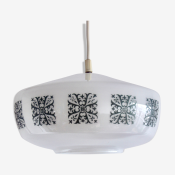 Suspension globe blanc motifs seventies vert émeraude