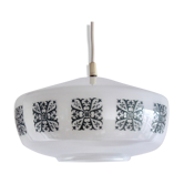 Suspension globe blanc motifs seventies vert émeraude