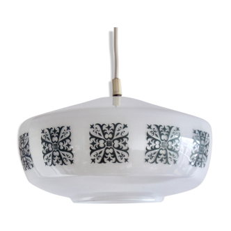 Suspension globe blanc motifs seventies vert émeraude