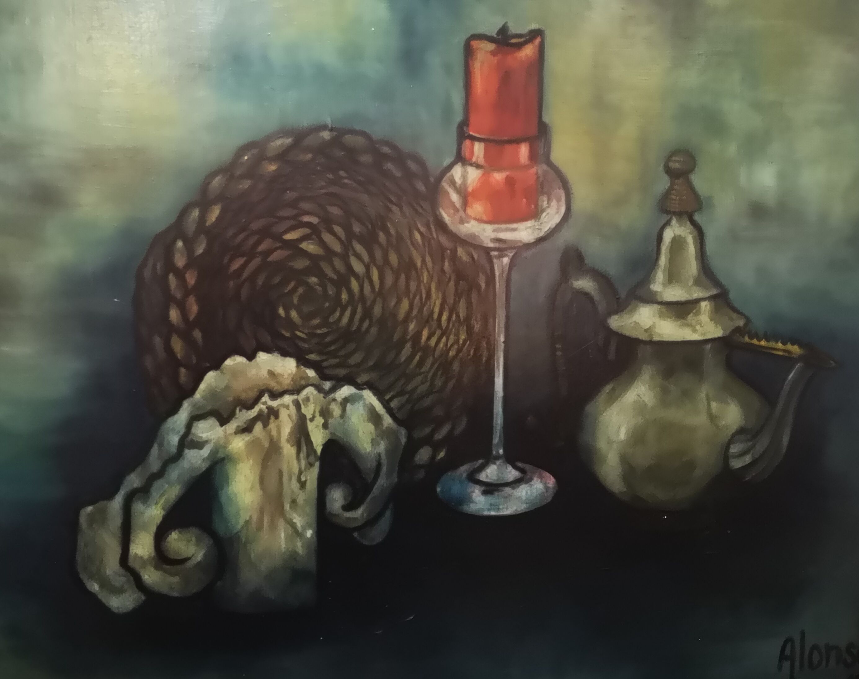 Oil on ancient still life canvas