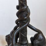 Vintage table lamp in patinated bronze with lion decor, 1950s.