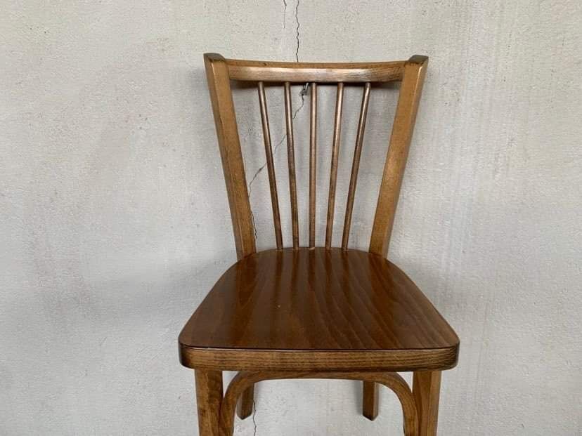 Series of 5 old baumann bistro chairs in curved wood