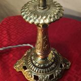 bronze art nouveau tulip lamp with translucent blue lace glass 39x25 cm