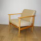 Vintage Loft armchair 70s light beige - velvet fabric - natural beech wood