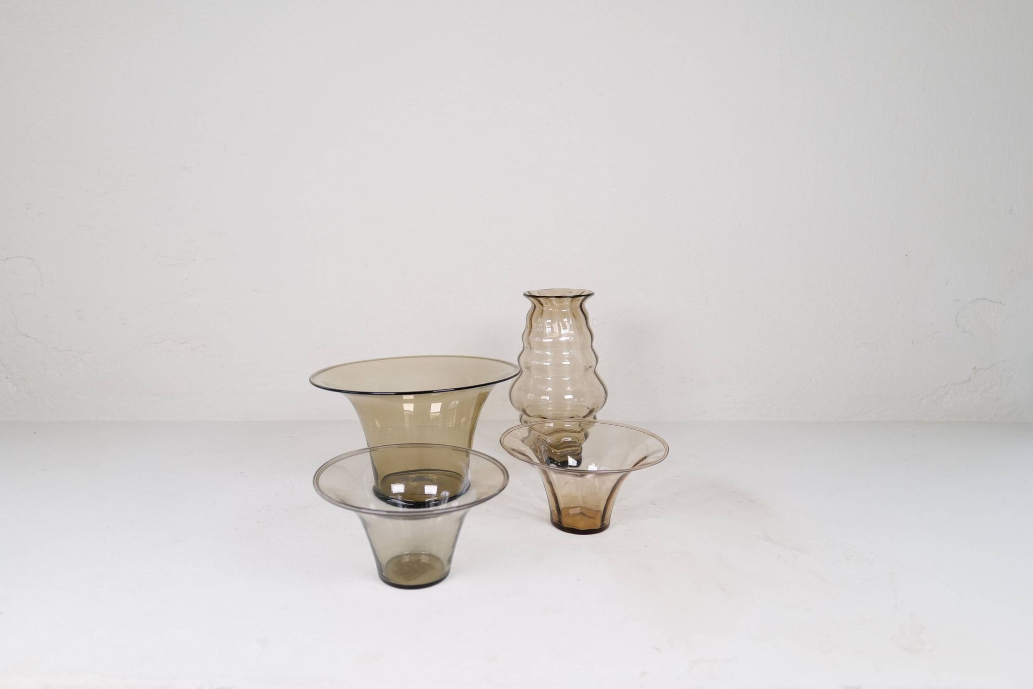 Art Deco Ensemble / Swedish Grace of 4 Glass Containers by Simon Gate Orrefors Sweden 1920s