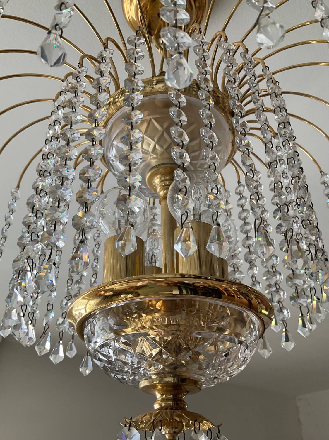 Brass waterfall chandelier with crystal tassels