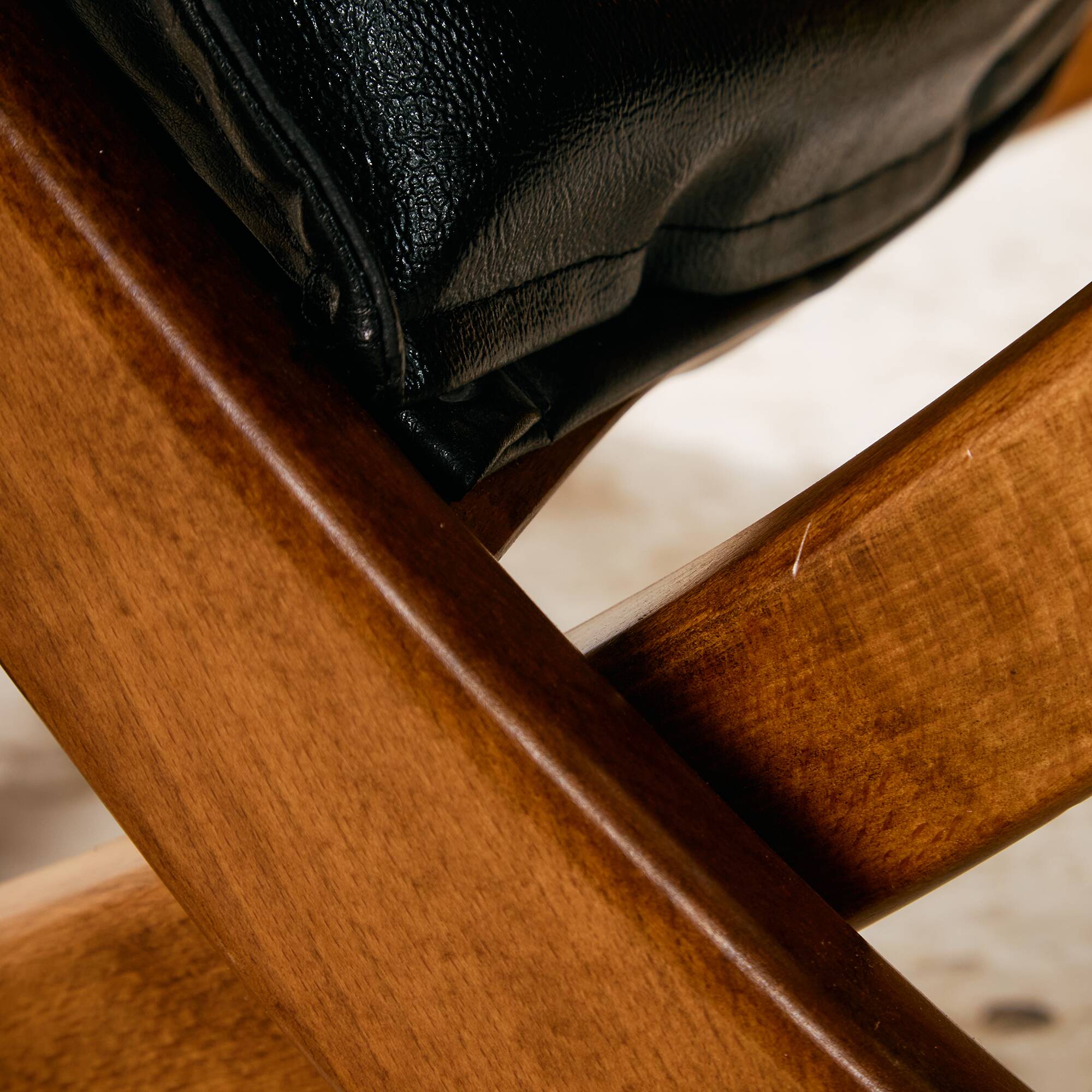 Beech armchair with leather upholstery