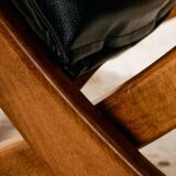 Fauteuil en hêtre avec revêtement en cuir