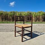 Vintage Dutch rustic corner chair bobbin turned oak with rush seating
