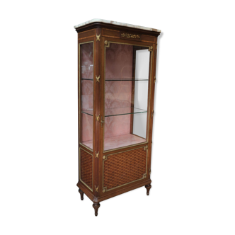 Louis XVI 1900 style library showcase in marquetry and bronze