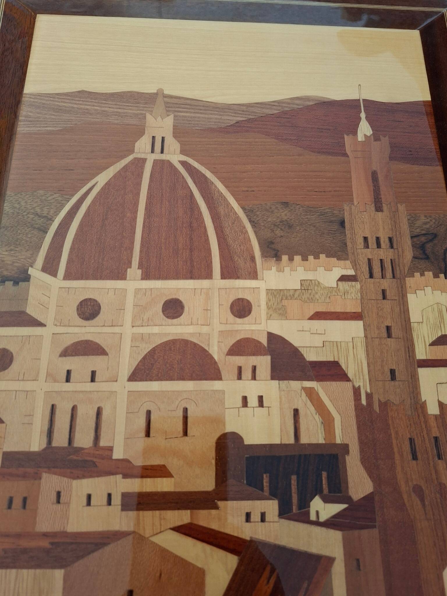 Quadro Intarsio Ligneo Artigianale Panorama Firenze (Cupola Brunelleschi)