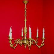 French art nouveau style quality bronze 6 light chandelier
