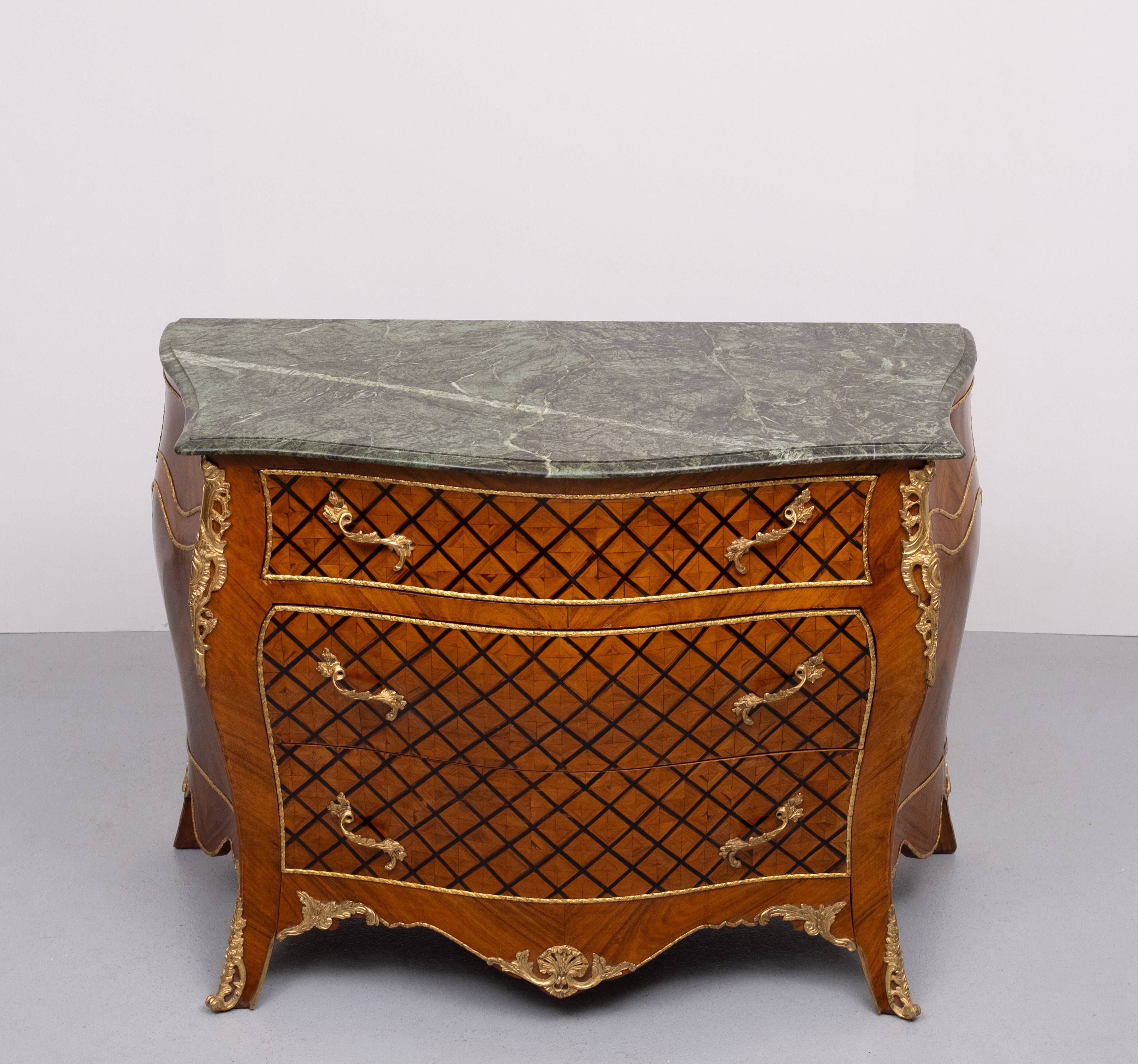 Louis XV Dutch Checkerboard Inlay Chest of Drawers, 1960s