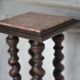 Vintage wood and marble side table, Louis XIII style turned wood pedestal table