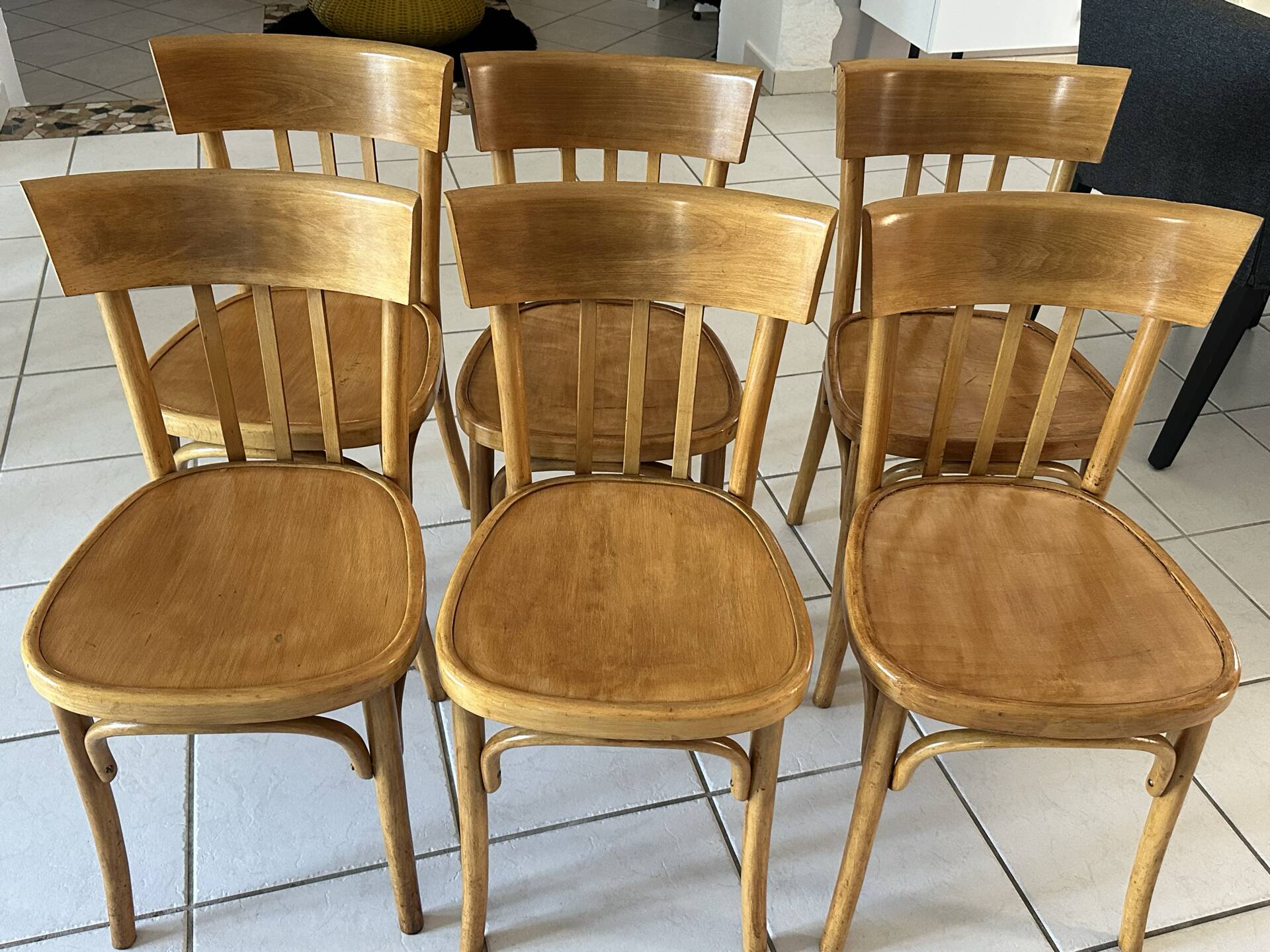 Set of 6 vintage SNCF bistro chairs from the 1960s.