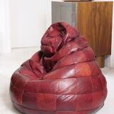Pouf patchwork of red leather vintage burgundy 1970