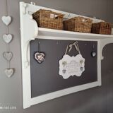 Old white and taupe “Market Day” oak shelf