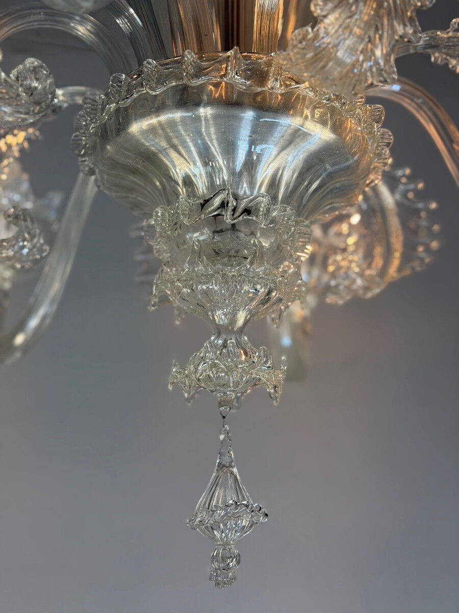 Venetian chandelier in Murano glass, 6 light arms, new electrification, circa 1930.
