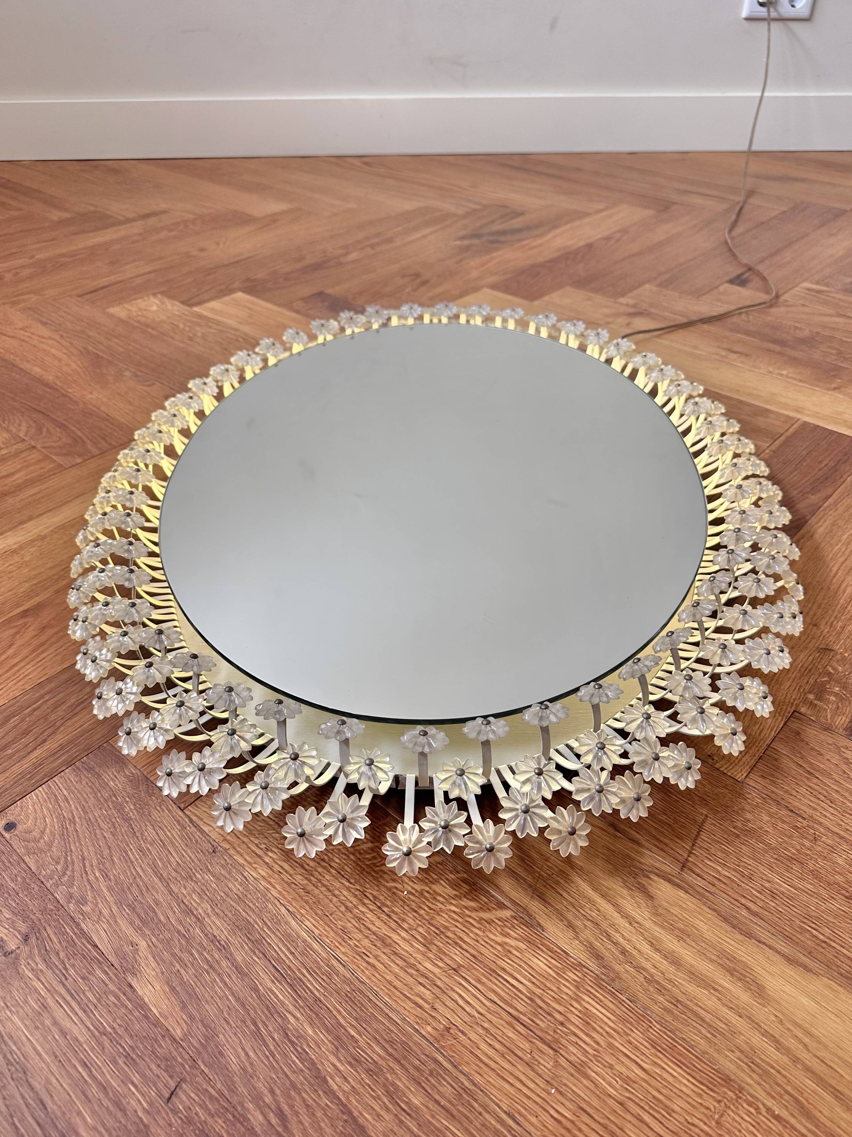 Miroir à fleurs vintage avec éclairage Emil Stejnar Rupert Nikoll