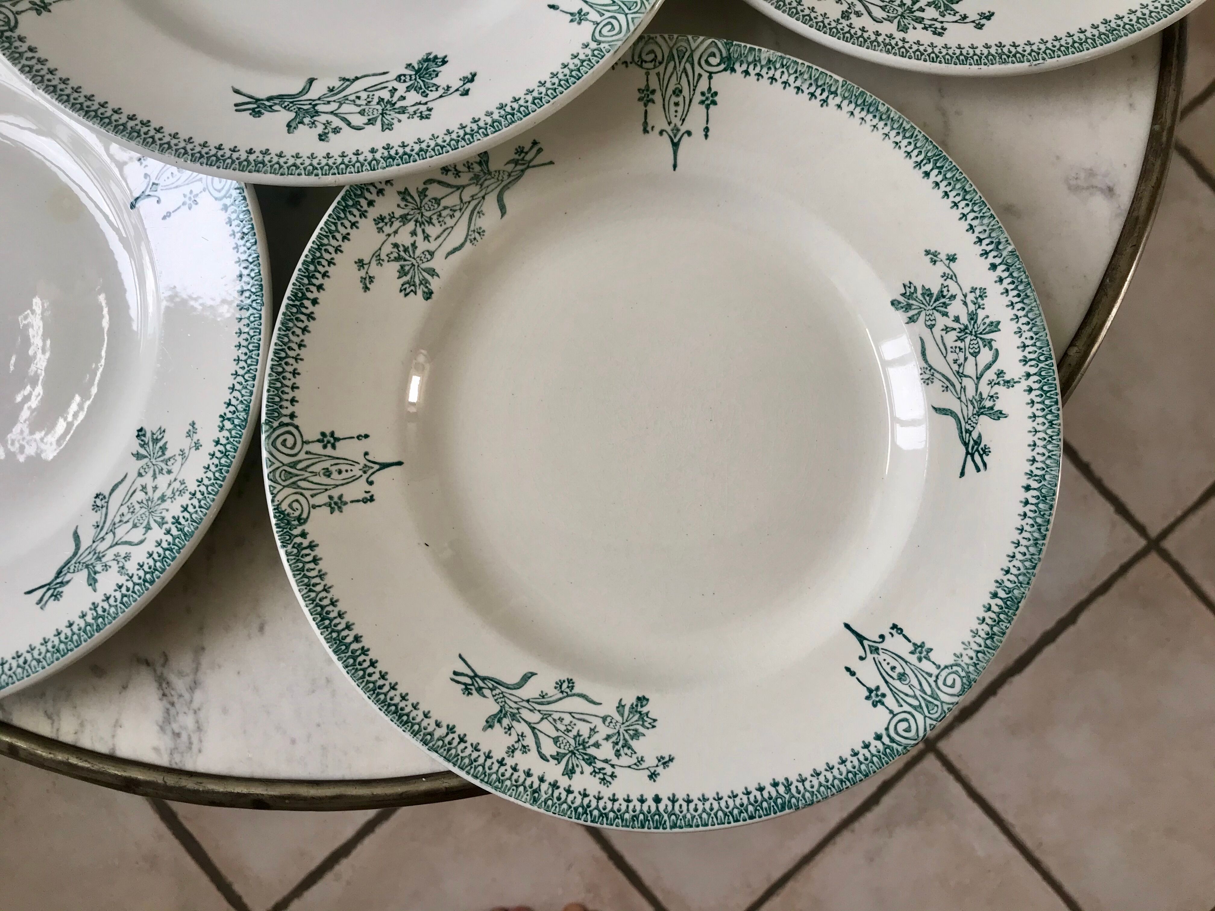Set of 6 flat plates terre de fer saint-amand xixth