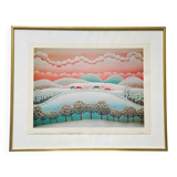 Art print by I. Rabuzin: "Naïve Landscape" Vintage 70s