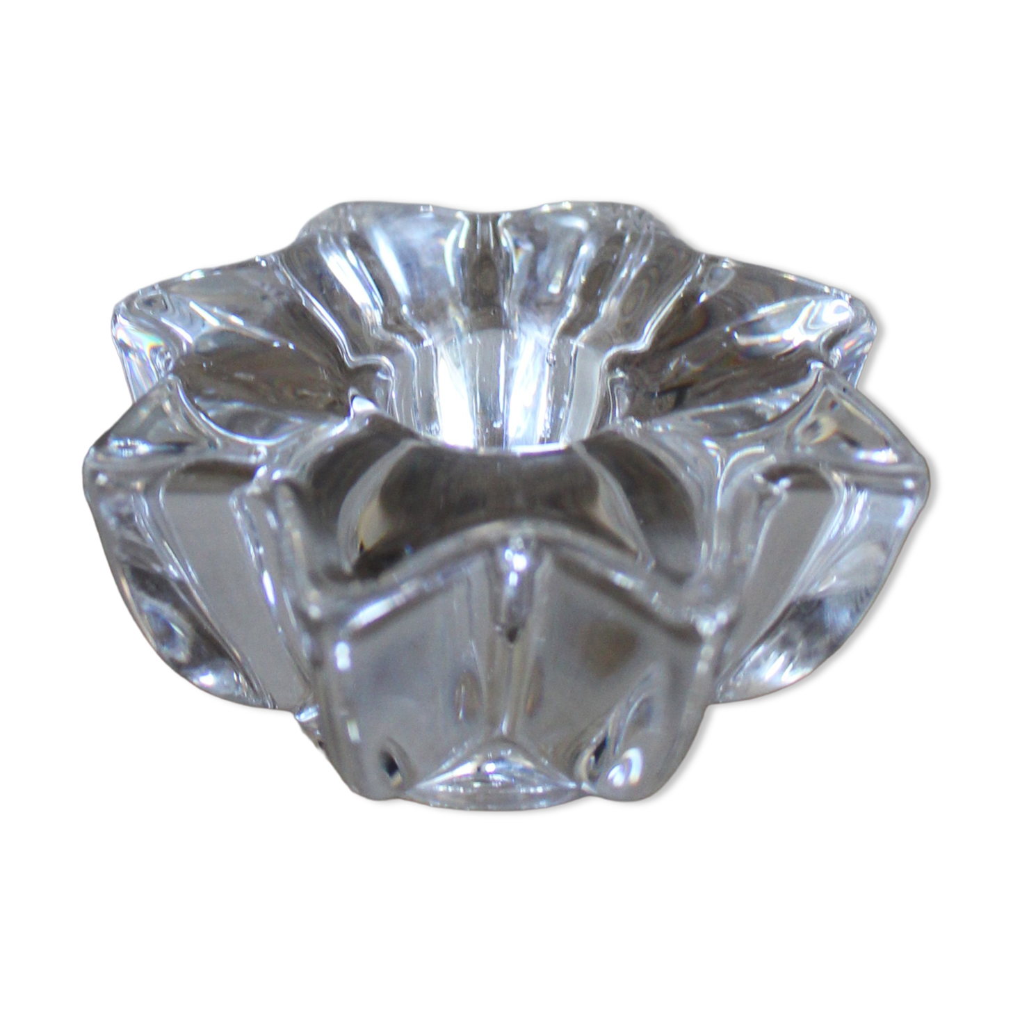 A vintage star flower glass candlestick.