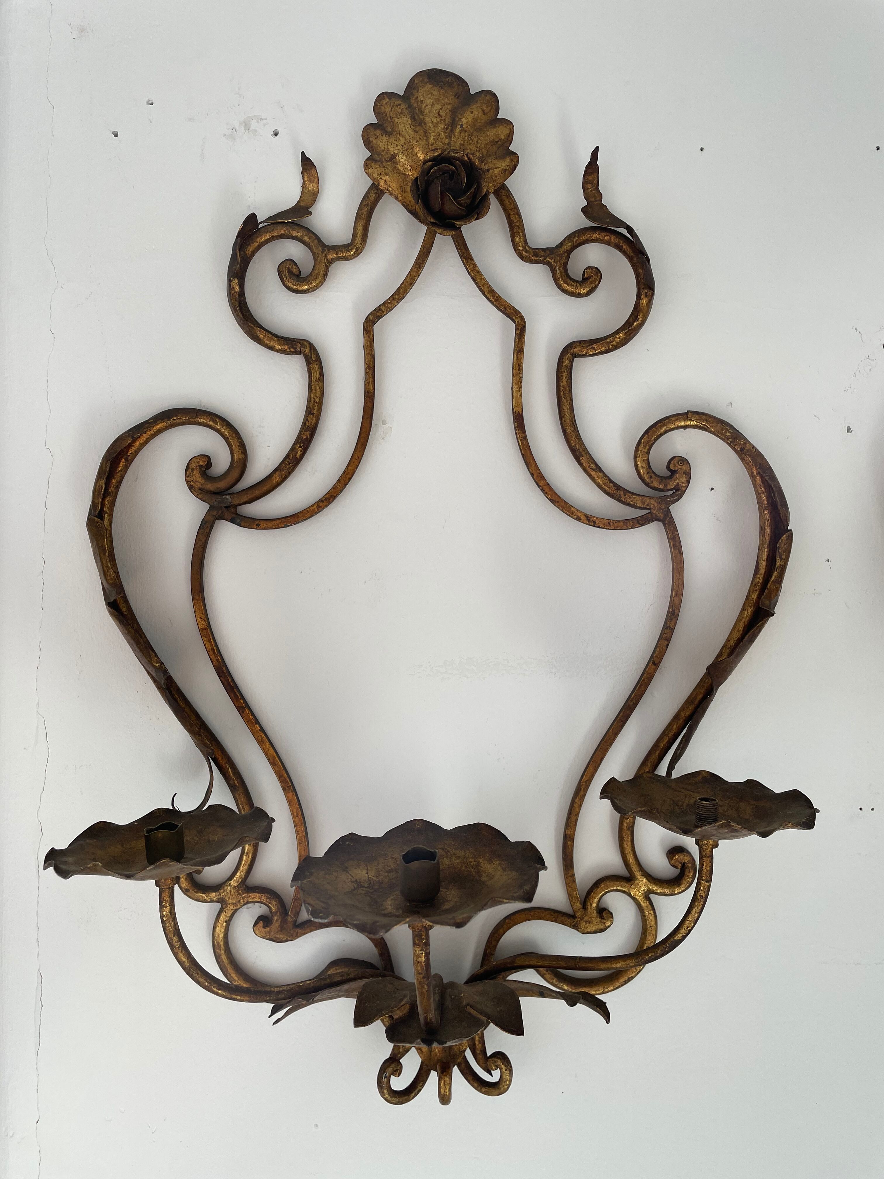 Pairs of sconces with 3 brass fires early XXth