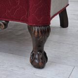 1950s, Danish 3-seater sofa, red and light grey furniture wool, oak wood.