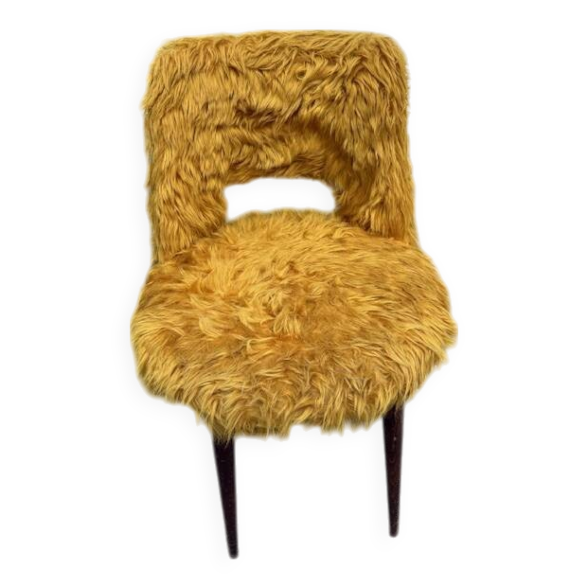 Old mustard furry armchair