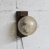 1960s ball wall light in dark wood and amber glass
