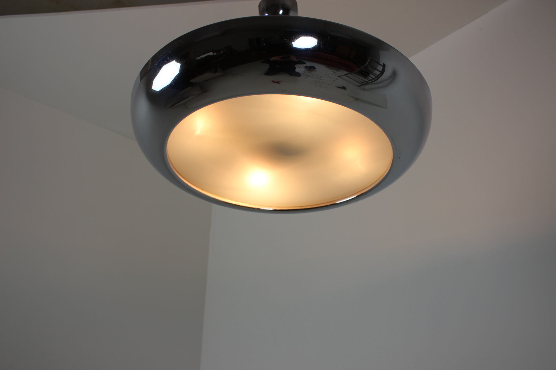 Functionalist chrome Pendant UFO by Josef Hurka for Napako, 1930s