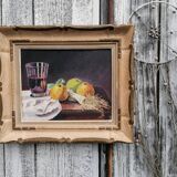 Still life, leek apples vino